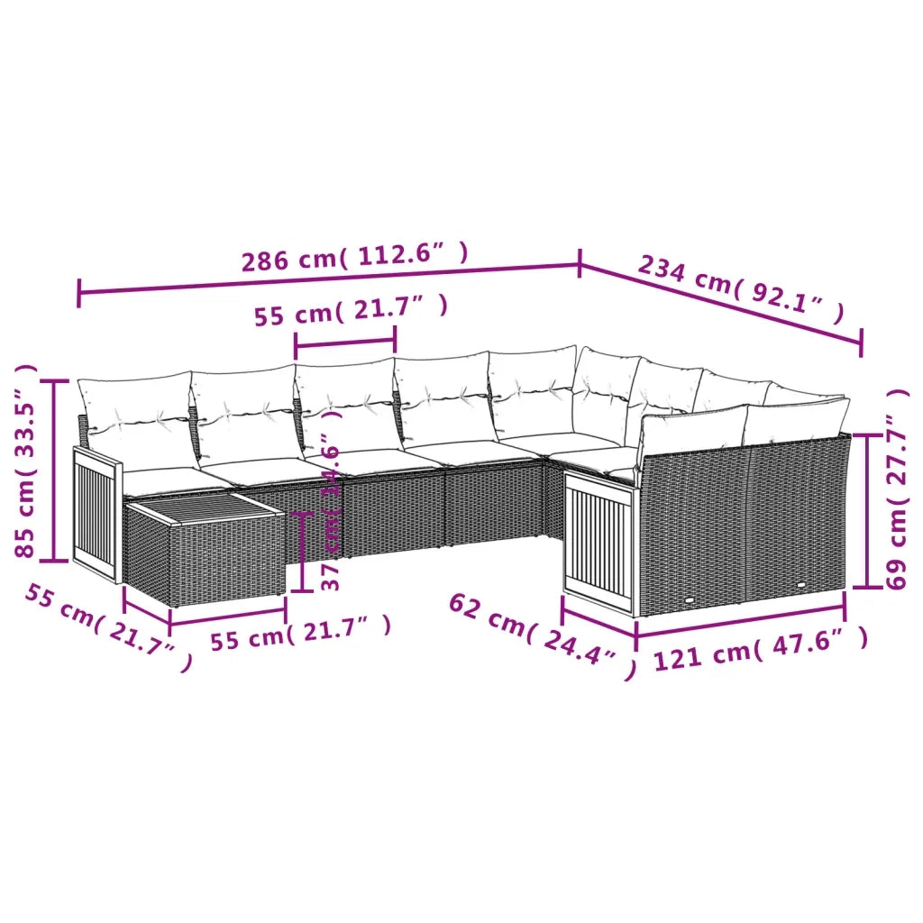 Set Divano da Giardino 10 pz con Cuscini Grigio in Polyrattan 3227999