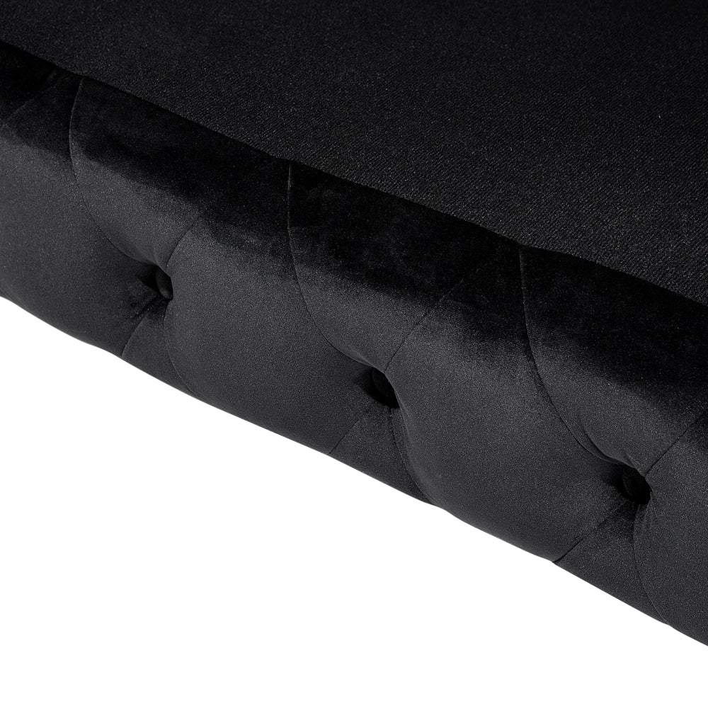 Divano a 3 posti in velluto Nero stile Chesterfield con schienale basso