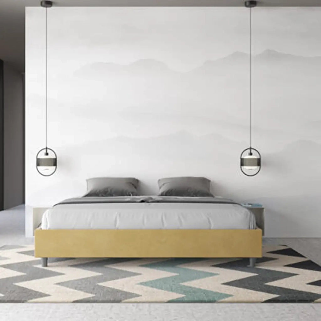 Letto contenitore imbottito 180x210 microfibra ocra Azelia