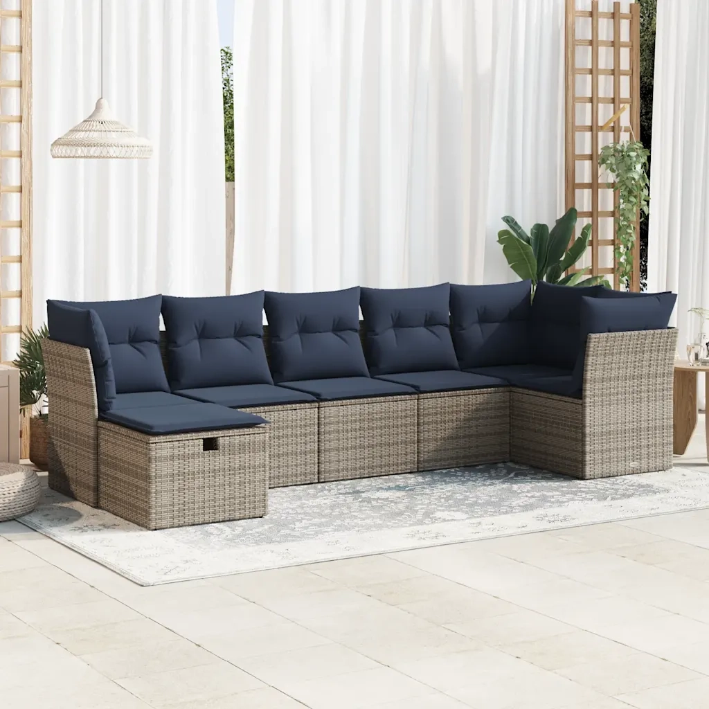 Set Divani da Giardino 7 pz con Cuscini Grigio in Polyrattan 3325307
