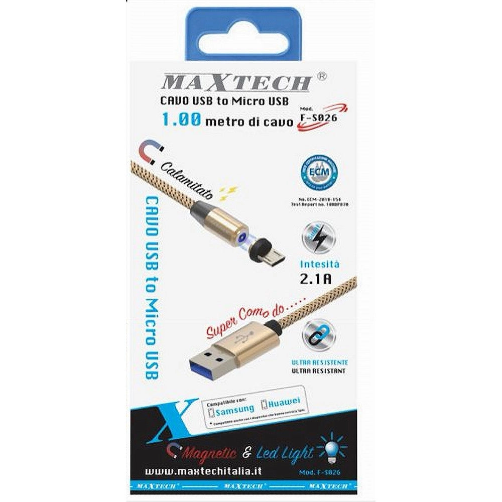Trade Shop - Cavo Micro Usb Ricarica Dati Luce Magnetica Led 1mt Per Smartphone Maxtech F-s026 -