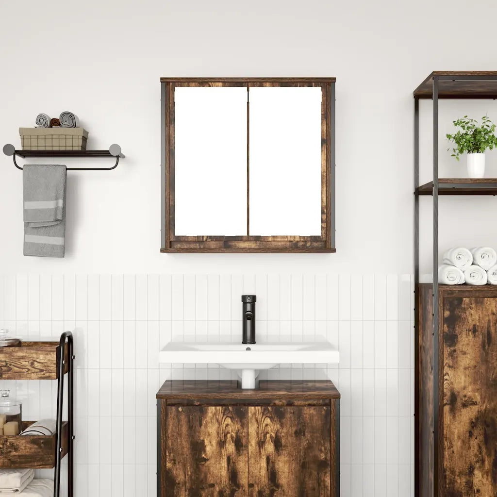Pensile da Bagno con Specchio-Mobile bagno con specchio Rovere Fumo 60x21x60 cm