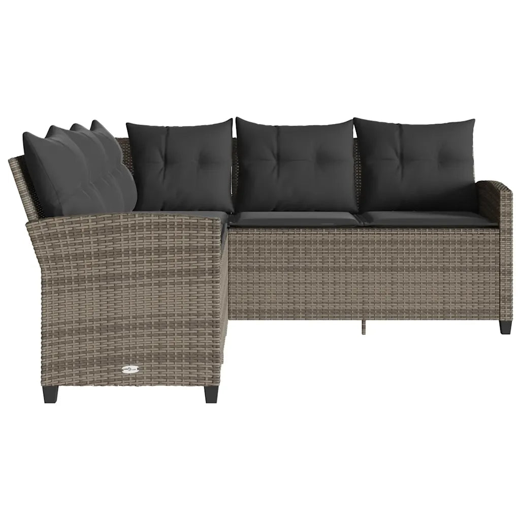 Divano a Forma di L con Cuscini in Polyrattan Grigio 365416