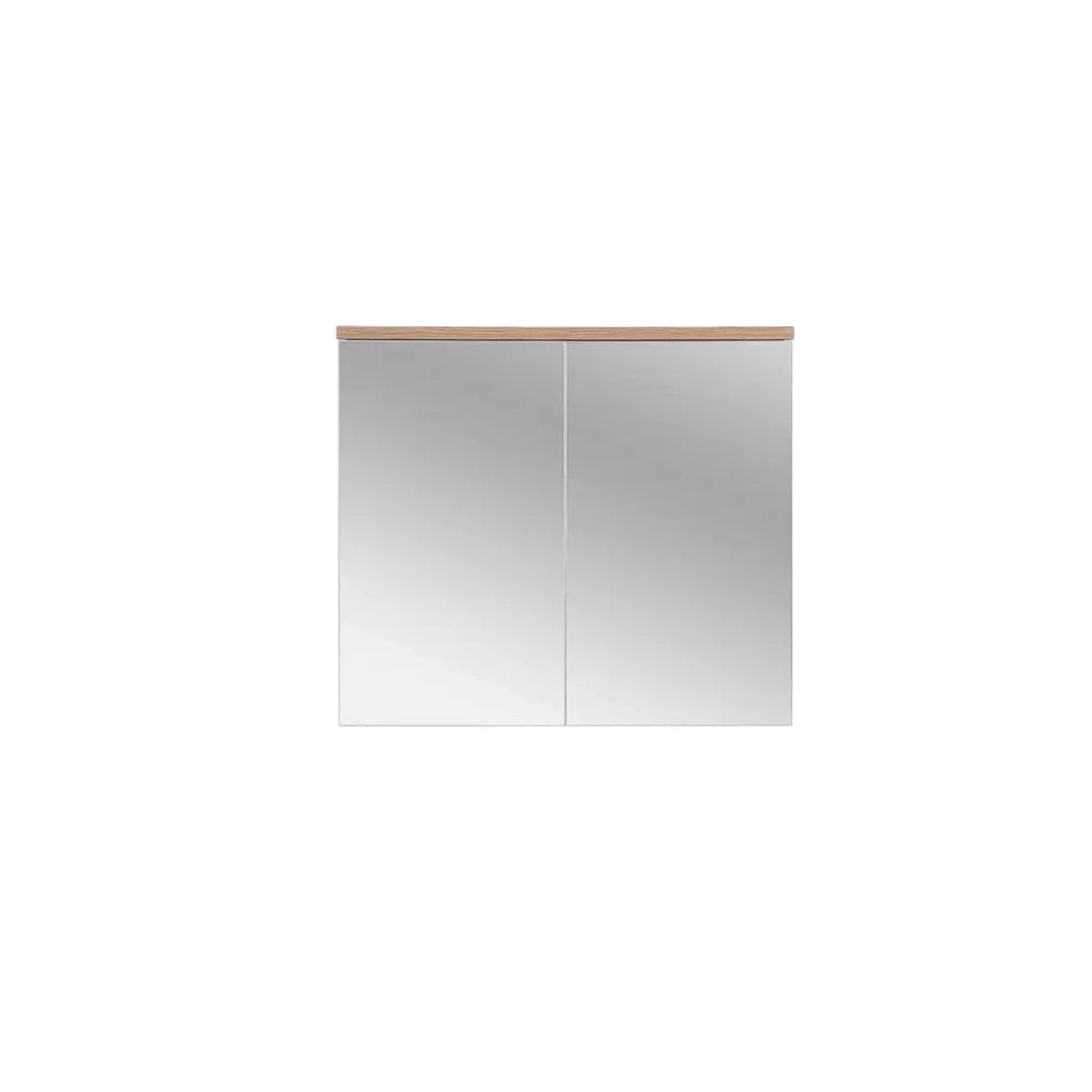 Mobile bagno ERMANO – Rovere chiaro e bianco lucido – 80x70 cm – 2 porte a specchio – Da appendere