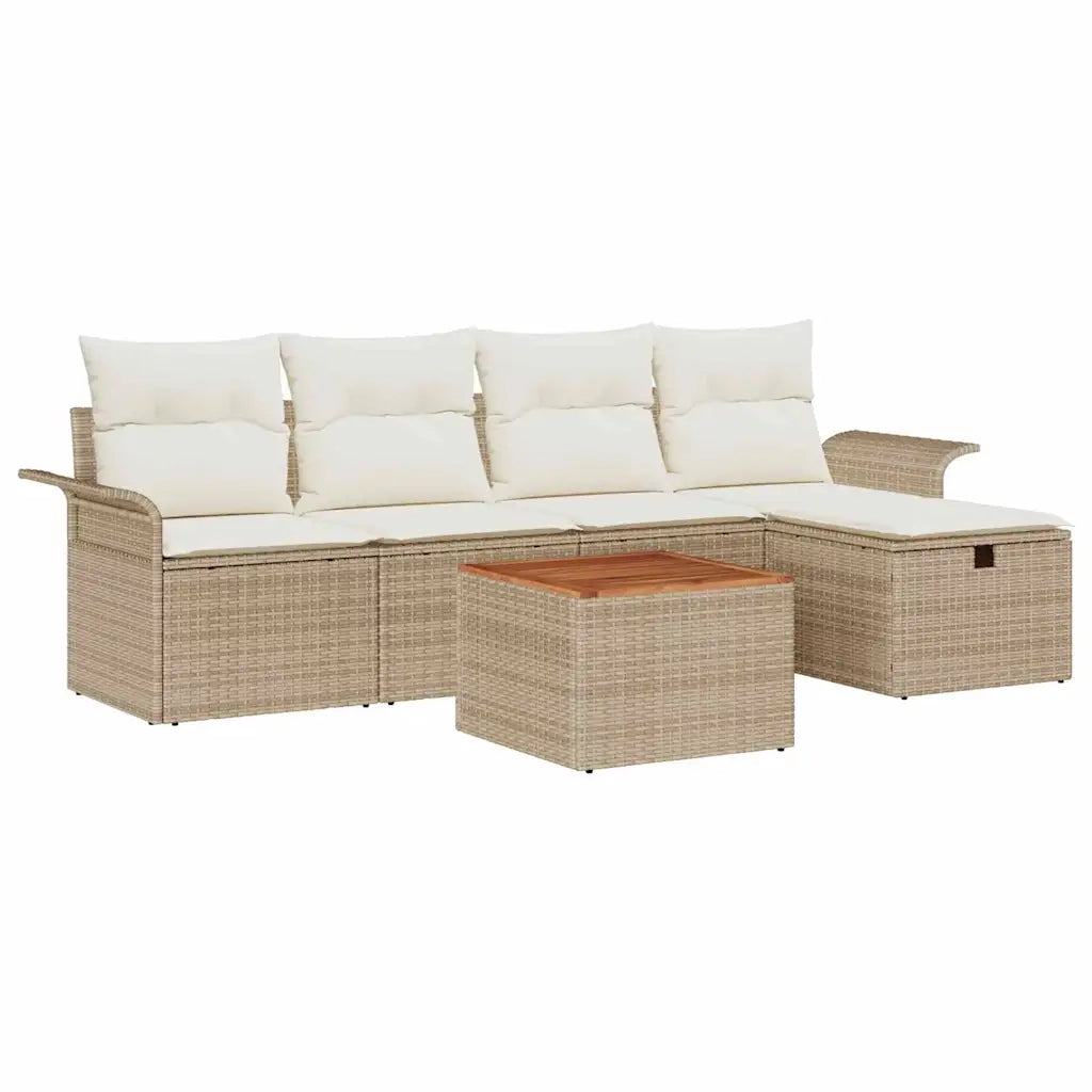 Set Divano da Giardino con cuscino 6 pcs Beige Poly Rattan