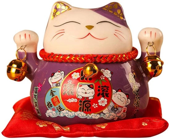 Figurina di Ceramica con Braccio che Saluta - Attrae la Ricchezza - Apertura d'Impresa - Realizzata con Materiali di Alta Qualità - Gatto Fortunato