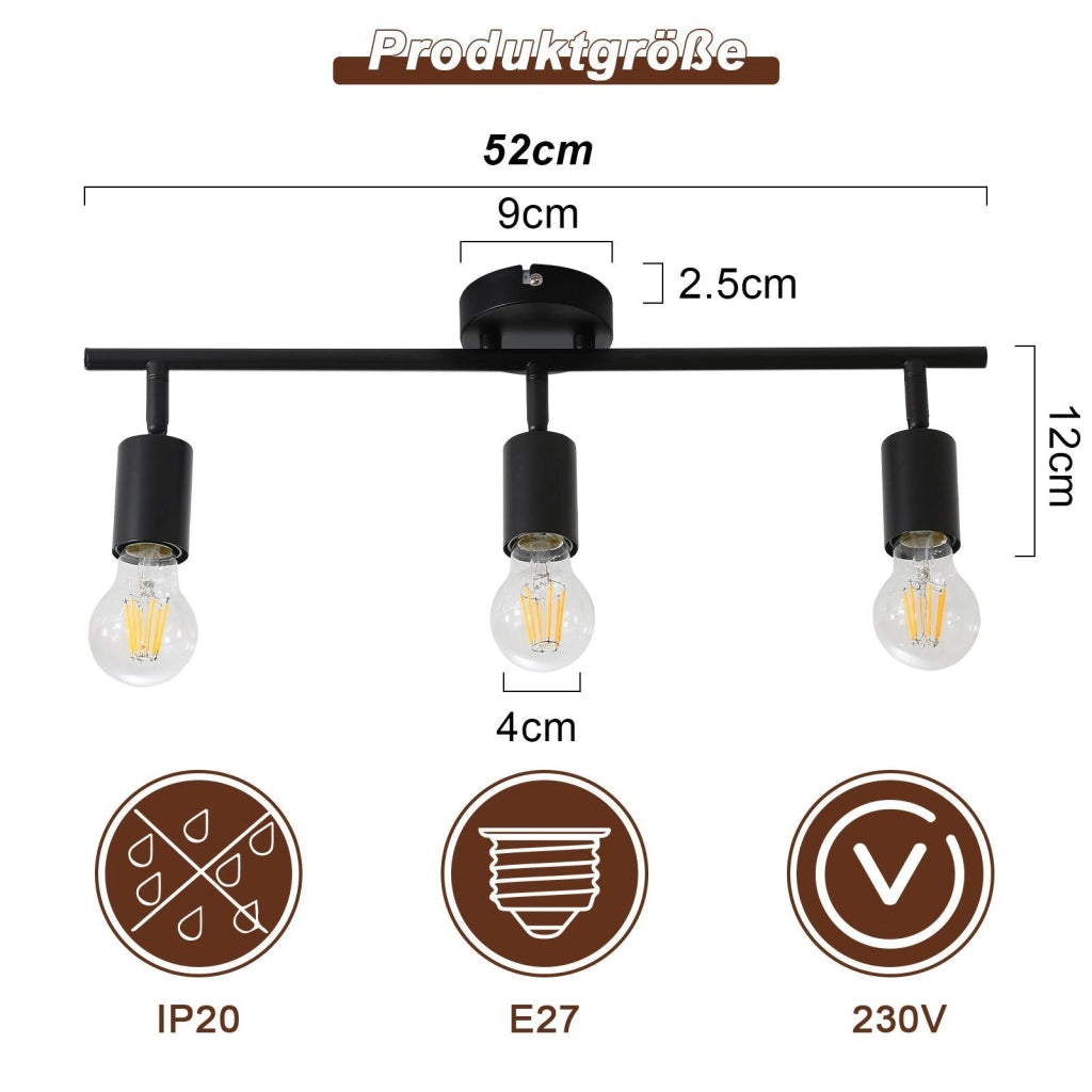 ZMH Faretto da soffitto neri E27 orientabili 350° vintage per camera letto