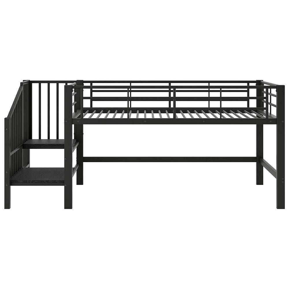 Letto mezzanino 90x200cm - Xylo - scala ripostiglio nero