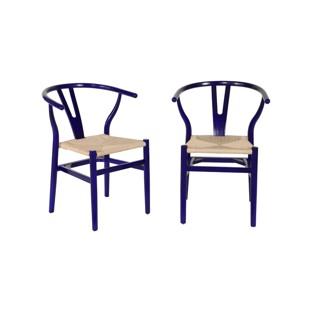 Set 2 sedie in legno con seduta in corda, blu
