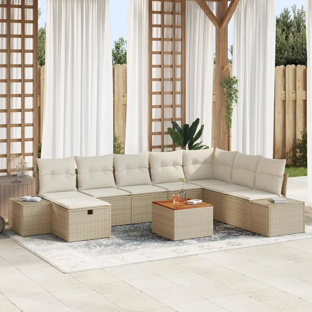 Set Divano da Giardino con cuscino 9 pcs Beige polyrattan