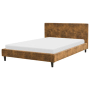 Letto matrimoniale in finta pelle marrone con rete a doghe 140 x 200 cm stile contemporaneo