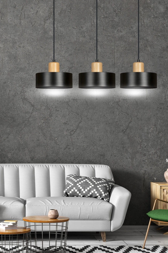Lampadario Emibig TORIN 3 3xE27 nero/legno dimmerabile