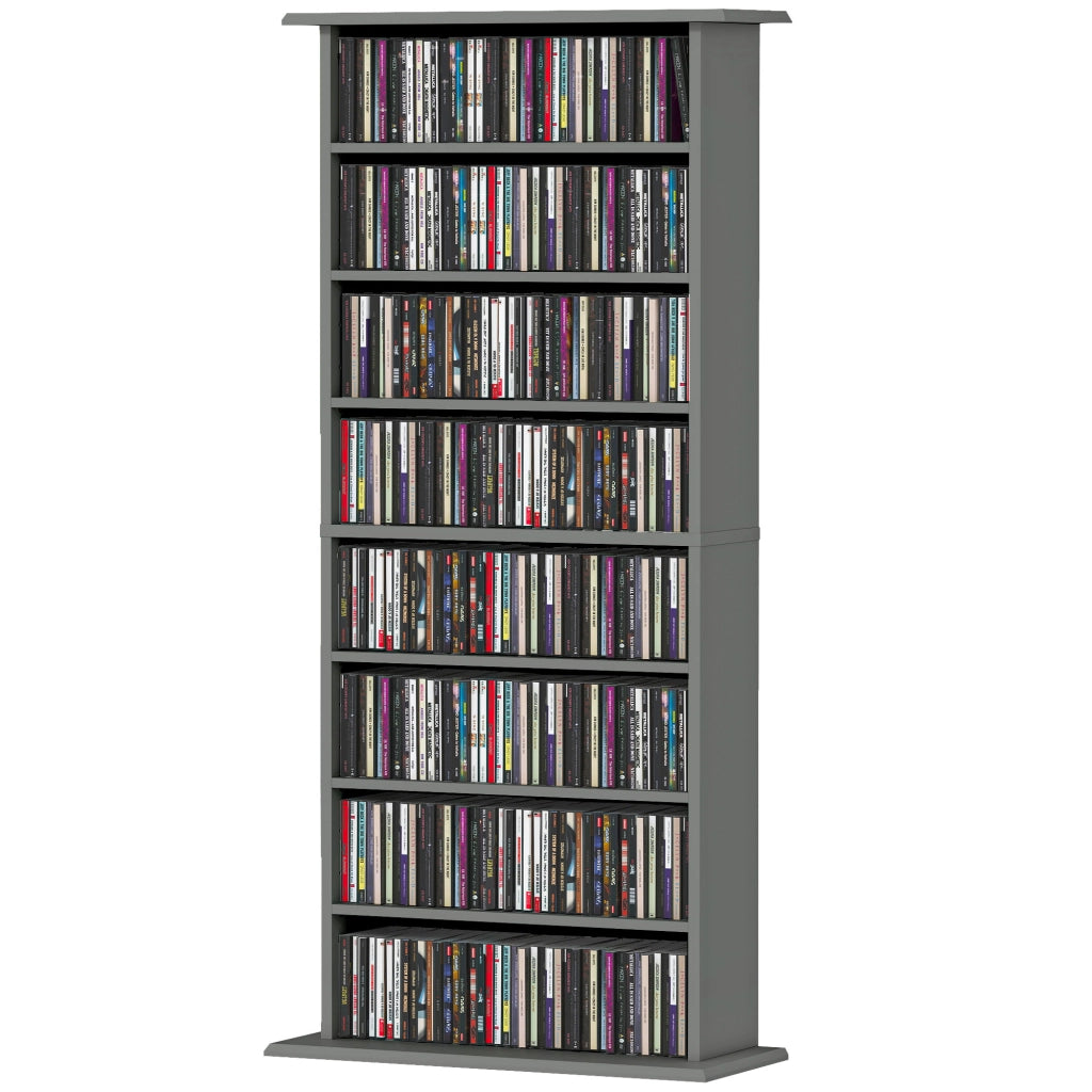Libreria per CD e DVD ¨C Minimal ¨C 8 compartimenti, 6 ripiani regolabili, grigio