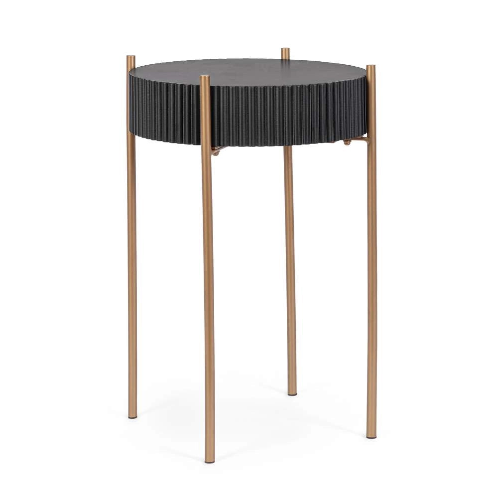 Tavolino Rotondo in Acciaio e Legno Industrial Darcy Nero Bizzotto