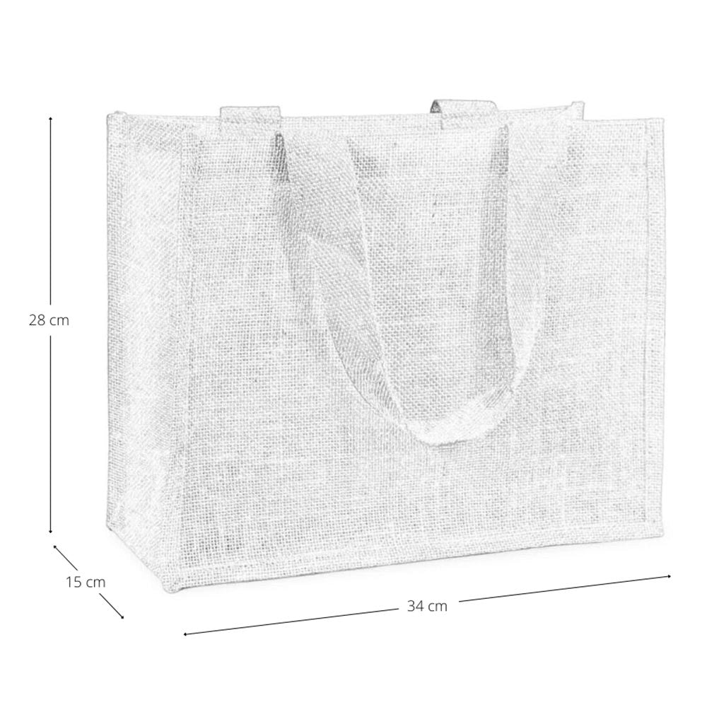 Set da 12 Borse Shopper in Juta Naturale Beige riutilizzabili cm 34 x 15 x h 28