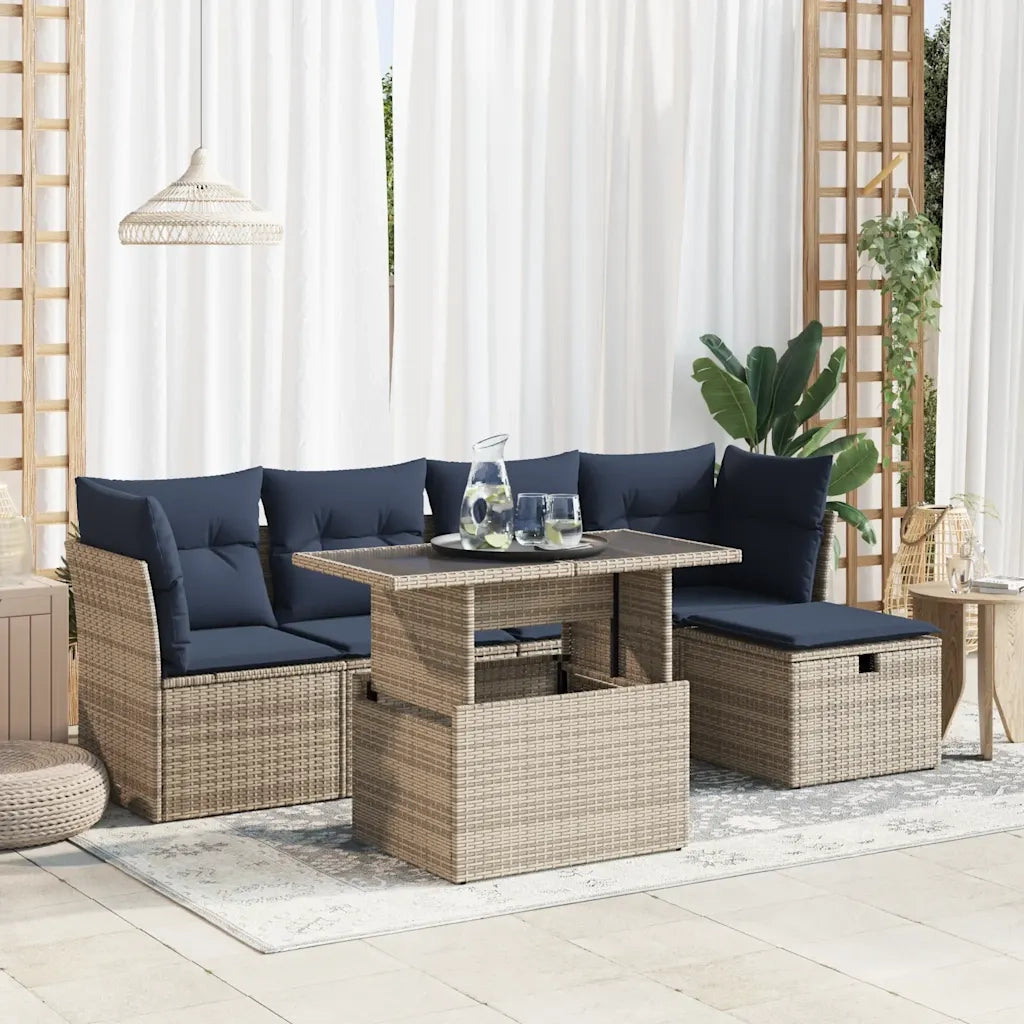 Set Divano da Giardino 6pz con Cuscini Grigio Polyrattan Acacia 3326142