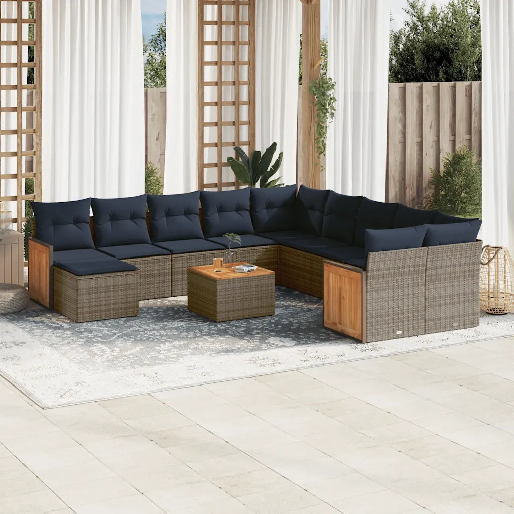 Set Divani da Giardino 12 pz con Cuscini Grigio in Polyrattan 3228259