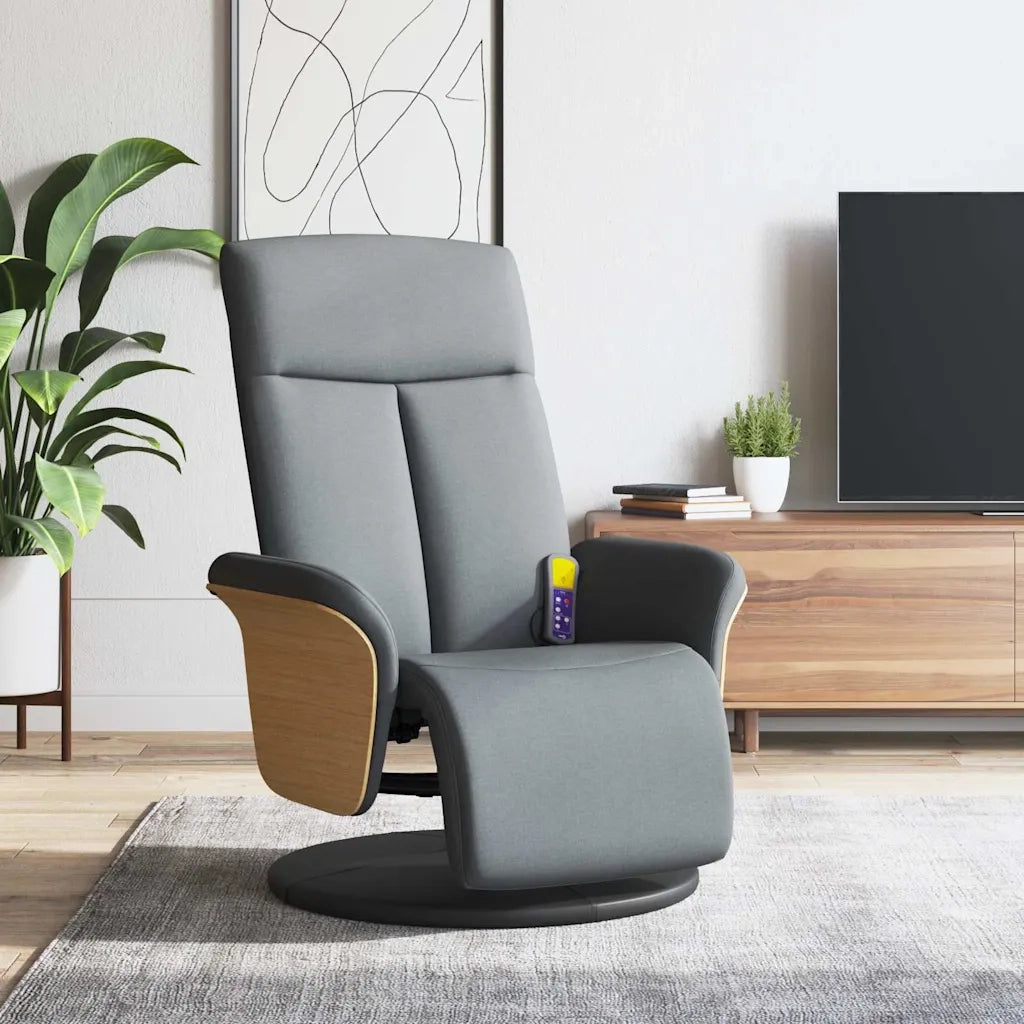 Poltrona | Sedia Relax Reclinante Massaggio Poggiapiedi Grigio Chiaro Tessuto