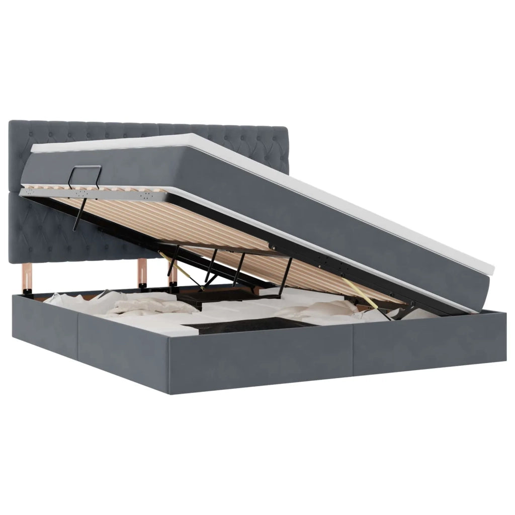 Letto con contenitore e LED Grigio scuro 160 x 200 cm Velluto
