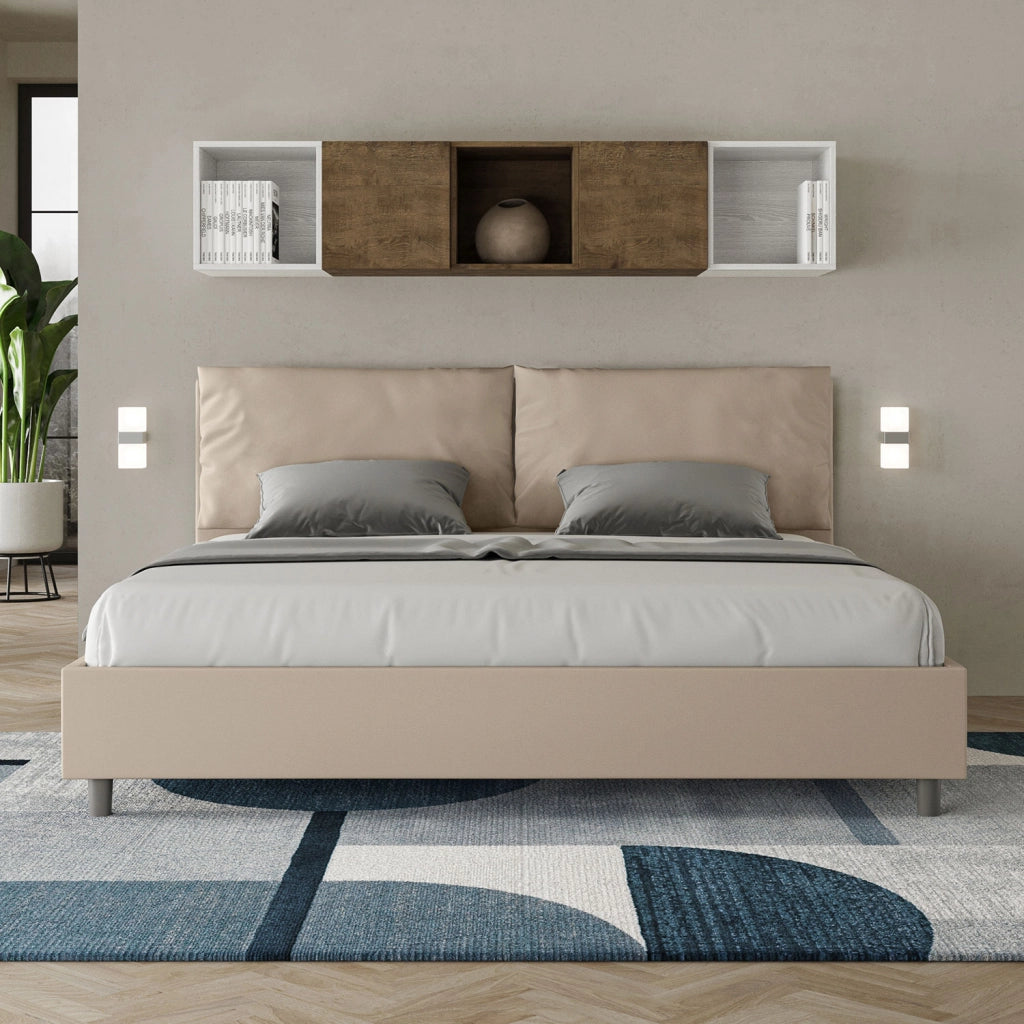 BS COM Letto matrimoniale king size senza rete imbottito 200x210 similpelle tortora