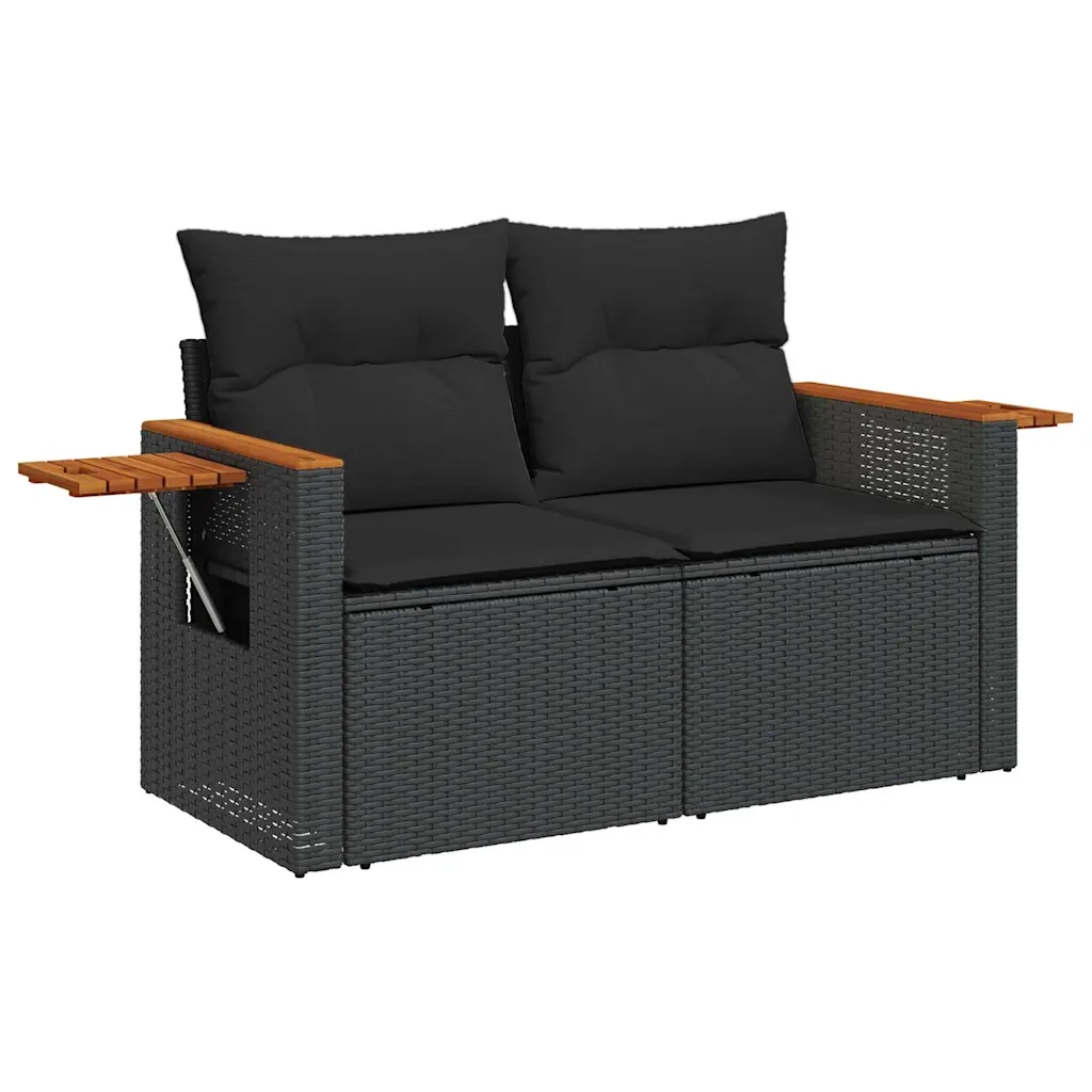 Set Divani da Giardino con Cuscini 7pz Nero Polyrattan Acacia 3327562