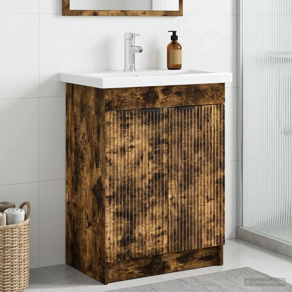 Mobiletto da Bagno | Armadio da bagno sotto il lavello Rovere Fumo