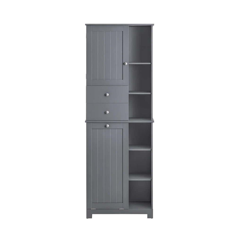 Mobile alto con portabiancheria apribile Armadietto da Pavimento Mobile bagno Grigio 60x37x170cm BZR104-DG
