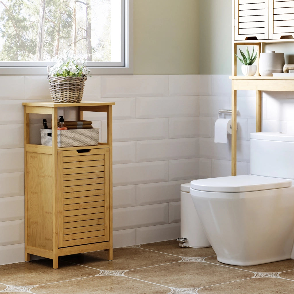 Mobile Bagno con Cestino ¨C Minimal ¨C MDF e Bamb¨´ 40x30x86.5cm