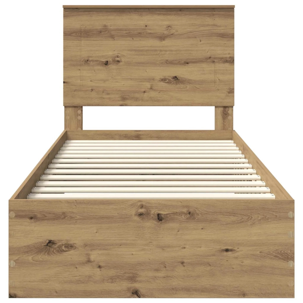 Letto singolo | Letto per adulti | Struttura del letto con testiera Rovere artigianale 90 x 190 cm