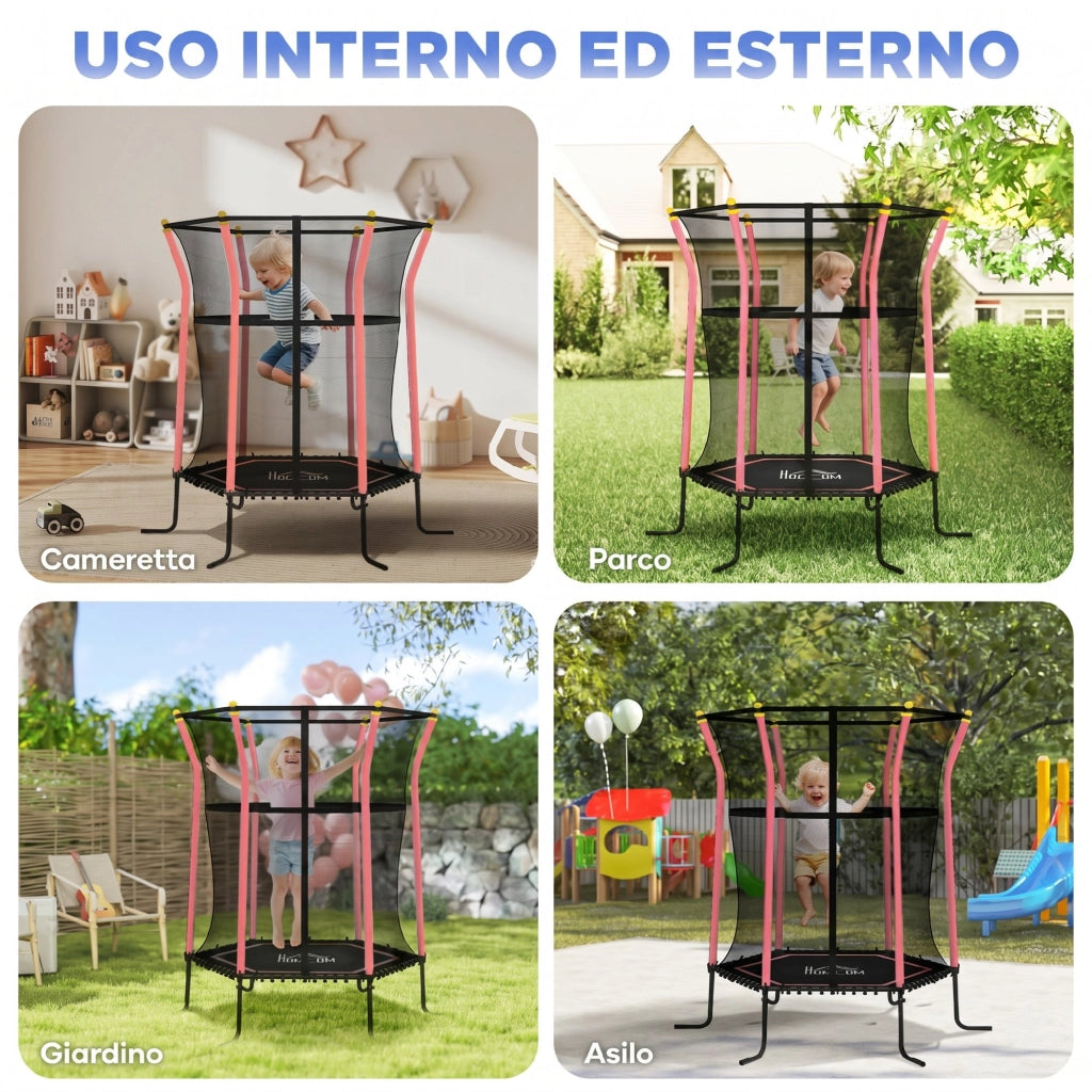 Tappeto Elastico per Bambini con Ingresso a Cerniera e Pali Imbottiti, ?163.5x190 cm, Rosso