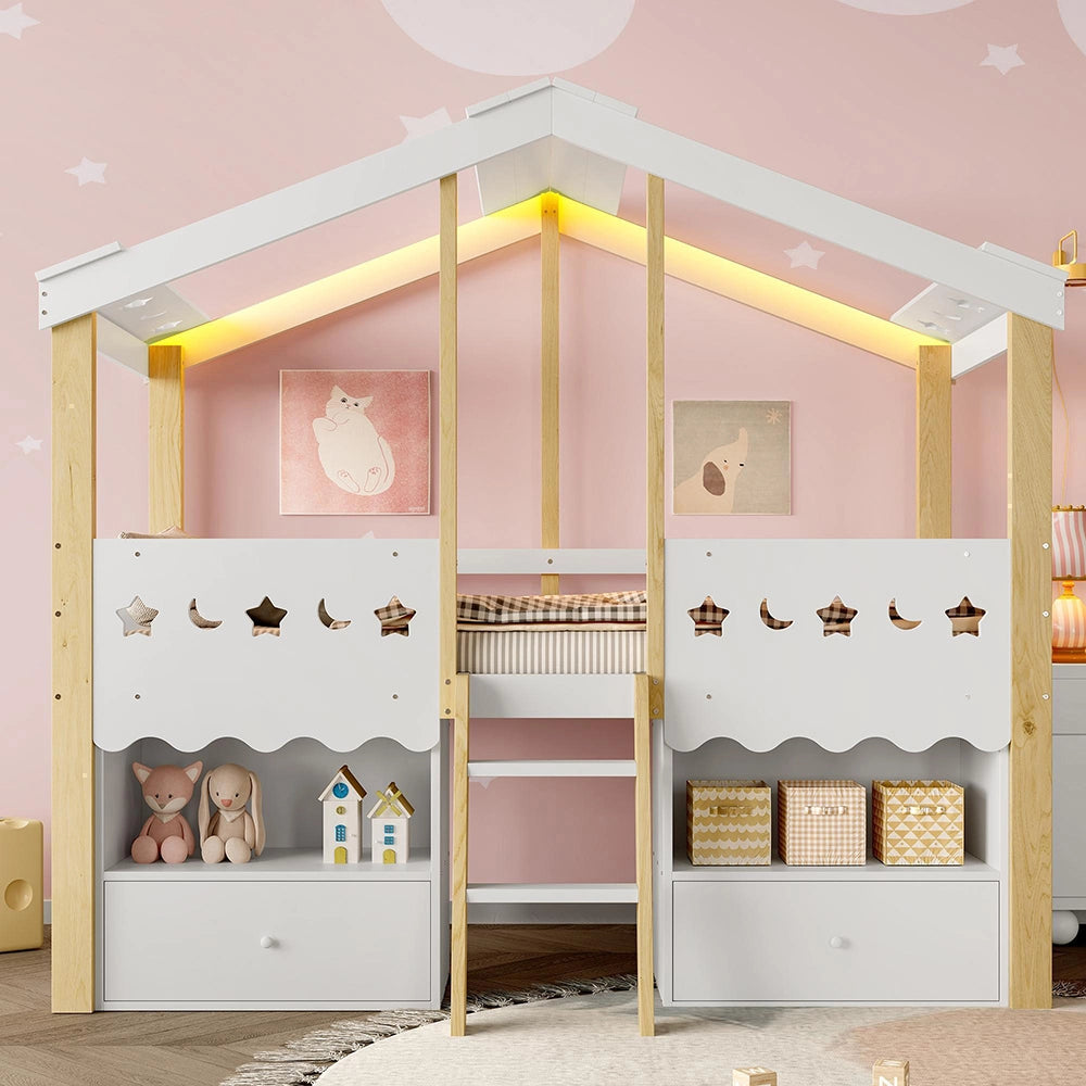 Letto mezzano - Xylo - 90x200 cm a casetta LED