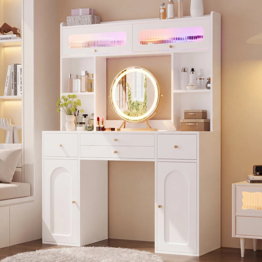 TOELETTA con specchio LED 120x40x160 cm Bianco MDF e vetro