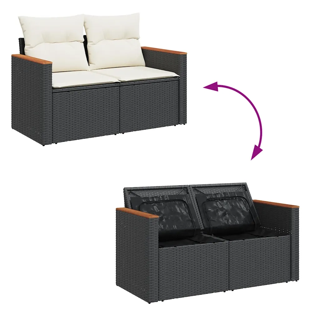 Set Divani da Giardino con Cuscini 7pz Nero Polyrattan Acacia 3327507