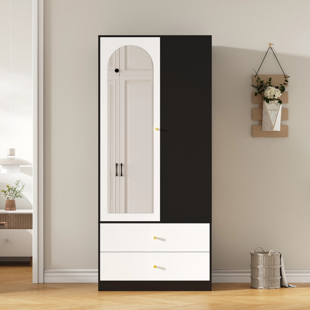 ARMADIO con specchio 80x40x180 cm Bianco+Nero