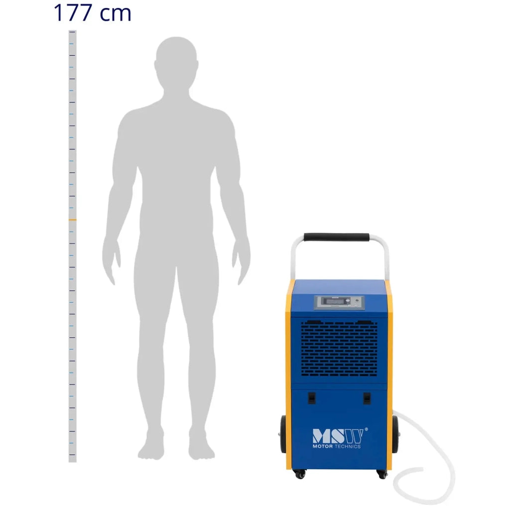 Deumidificatore professionale 60 litri al giorno 90 m² 480 m³/h capacità 7,5 L con impugnatura in gomma corpo in acciaio blu e giallo 14_0008880