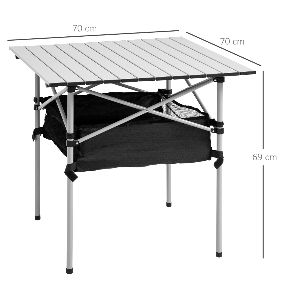 Tavolo da campeggio pieghevole con rete portaoggetti e borsa trasporto ¨C Xylo ¨C 70x70x69 cm argento