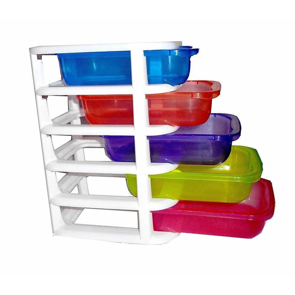 Trade Shop - Mini Scatola Di Stoccaggio Cassetto Desktop In Plastica A 5 Strati Multicolore -