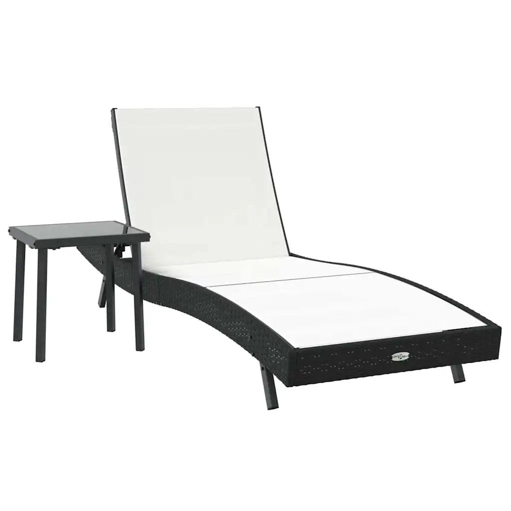 2 pz Lettino Prendisole | Sdraio da giardino | Lettino da sole Nero e Bianco polyrattan