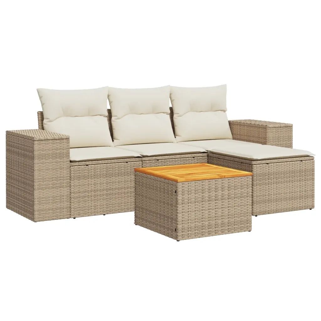 Set Divano da Giardino 5 pz con Cuscini Beige in Polyrattan 3225414