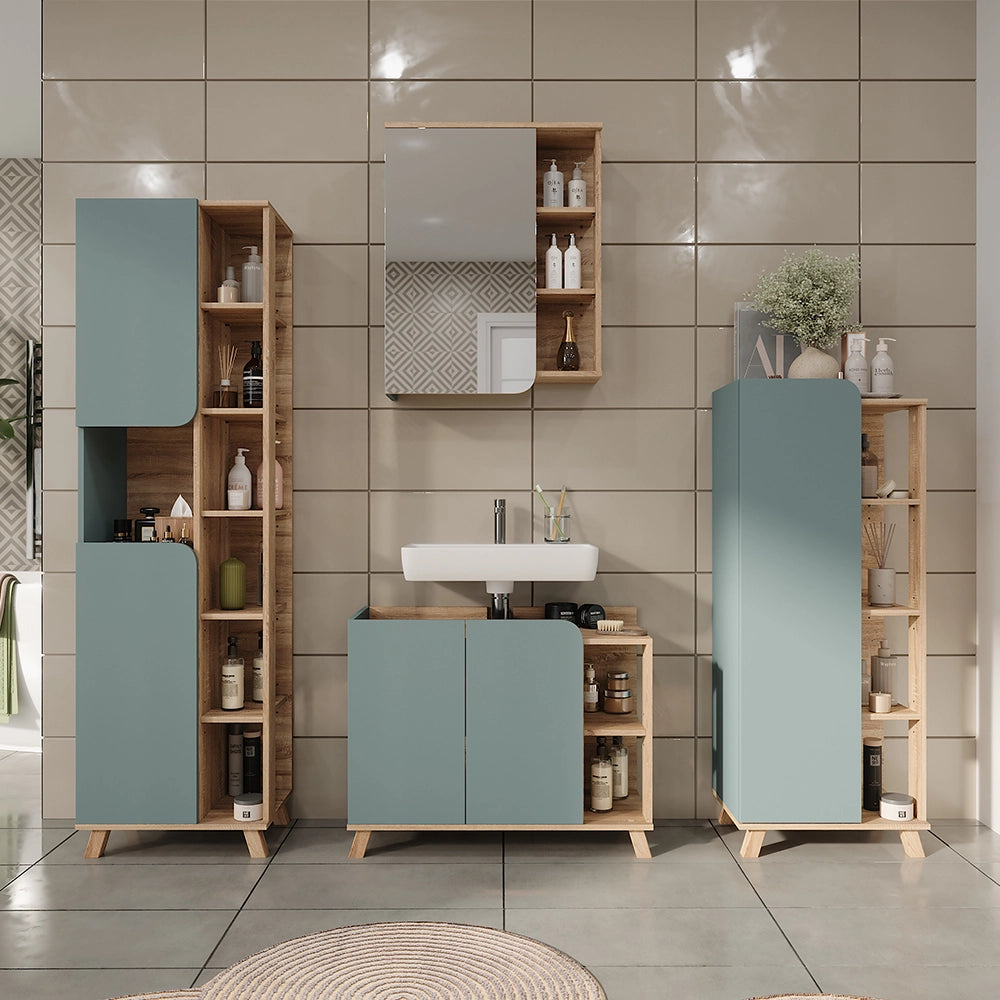 Vicco Mobile da bagno Sonoma/blu 50 x 175 cm con 2 porte