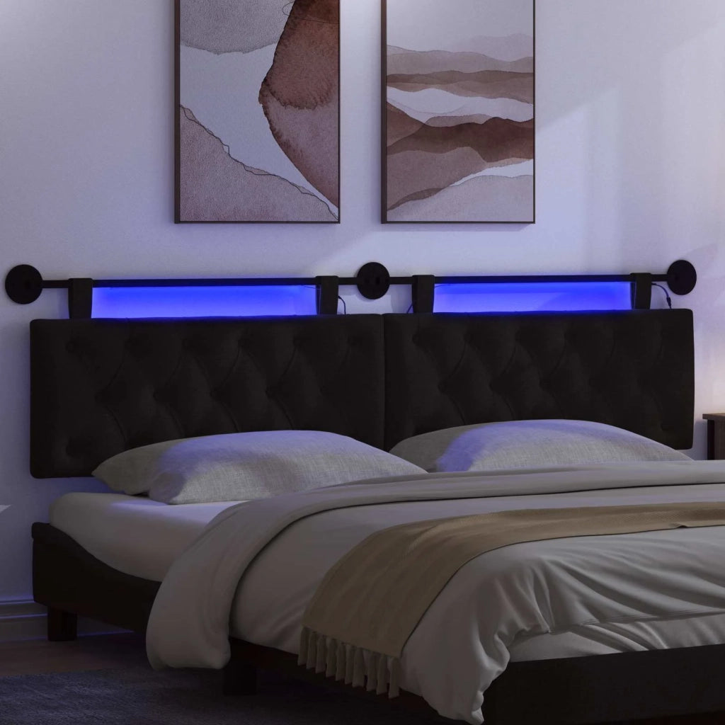 Testiera sospesa Con luce LED Nero Tessuto 3424711
