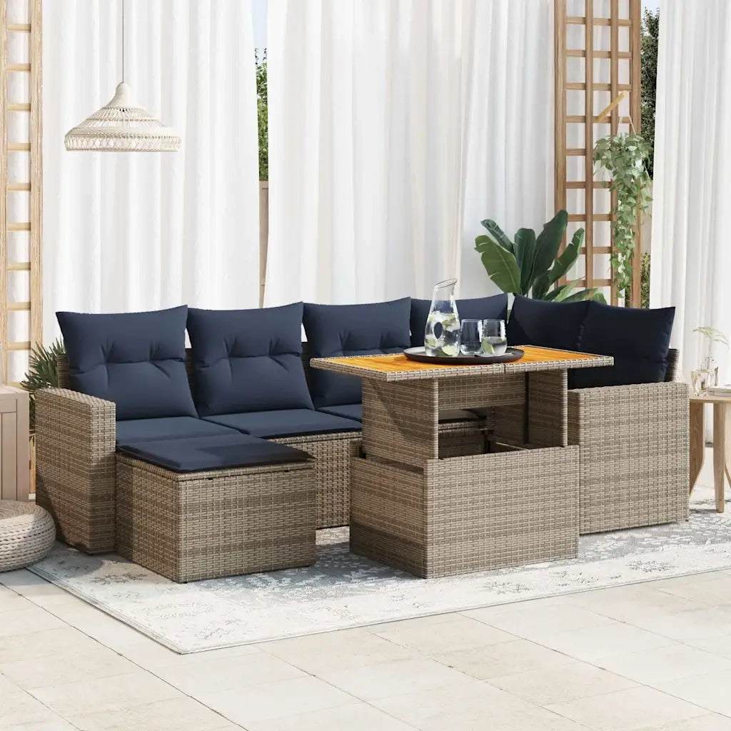 Set Divani da Giardino 7 pz con Cuscini Grigio in Polyrattan 3327064