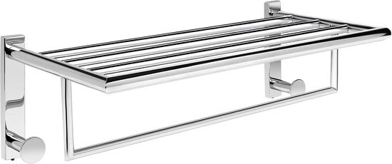 Supporto per Asciugamano da Parete con 2 Ganci - Acciaio Inossidabile - 50 cm - Argento