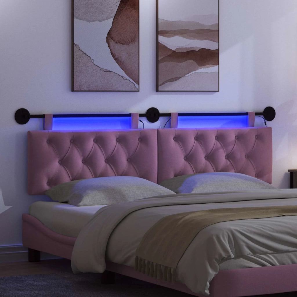Testiera sospesa Con luce LED Rosa Tessuto 3424691