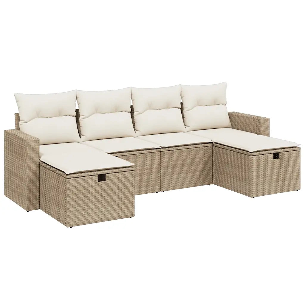 Set Divano da Giardino 6 pz con Cuscini Beige in Polyrattan 3263544