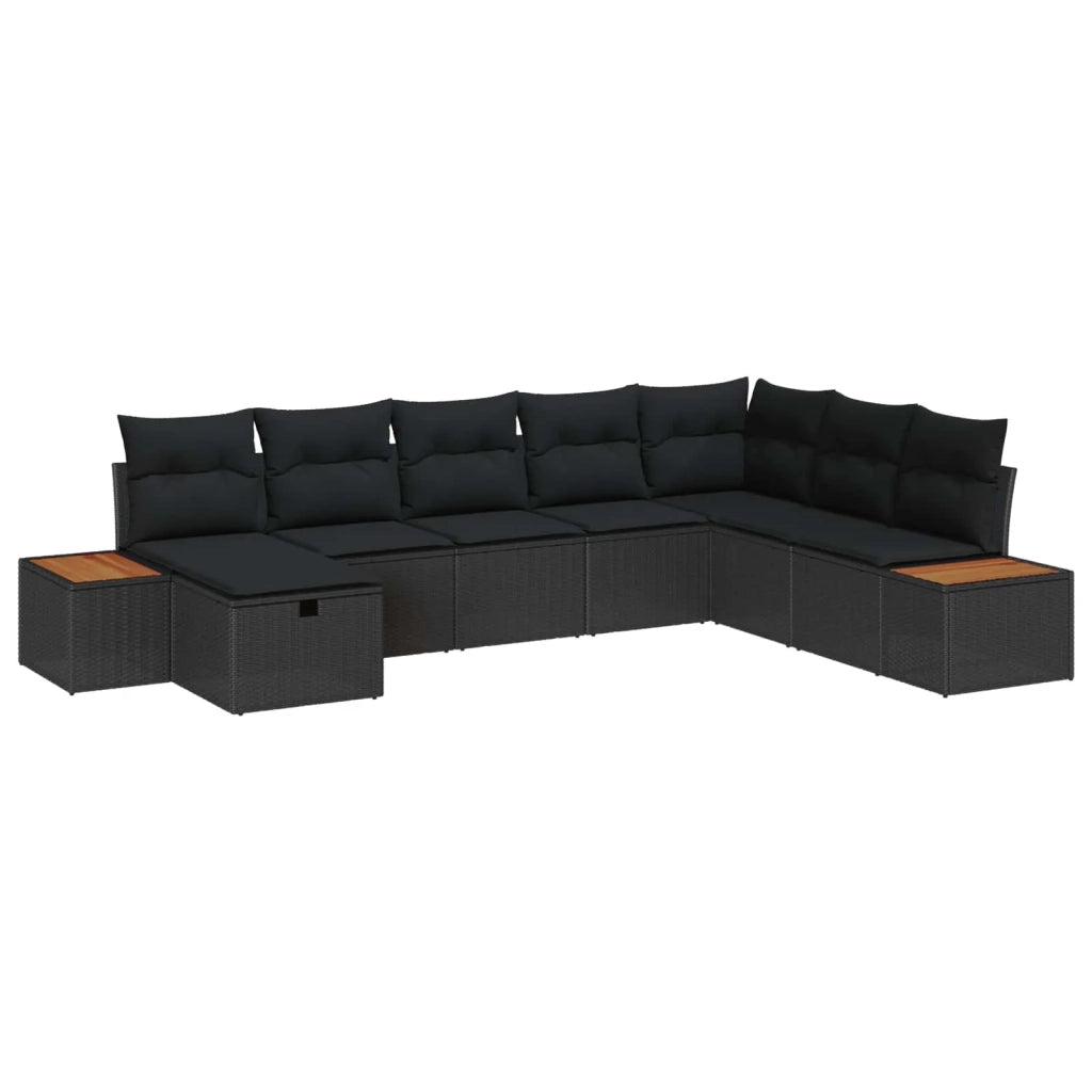 Set Divano da Giardino con cuscino 8 pcs Nero polyrattan