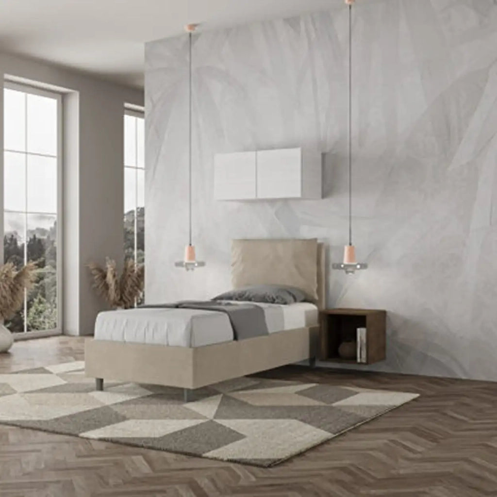 Letto singolo senza rete imbottito 80x190 microfibra sabbia Antea