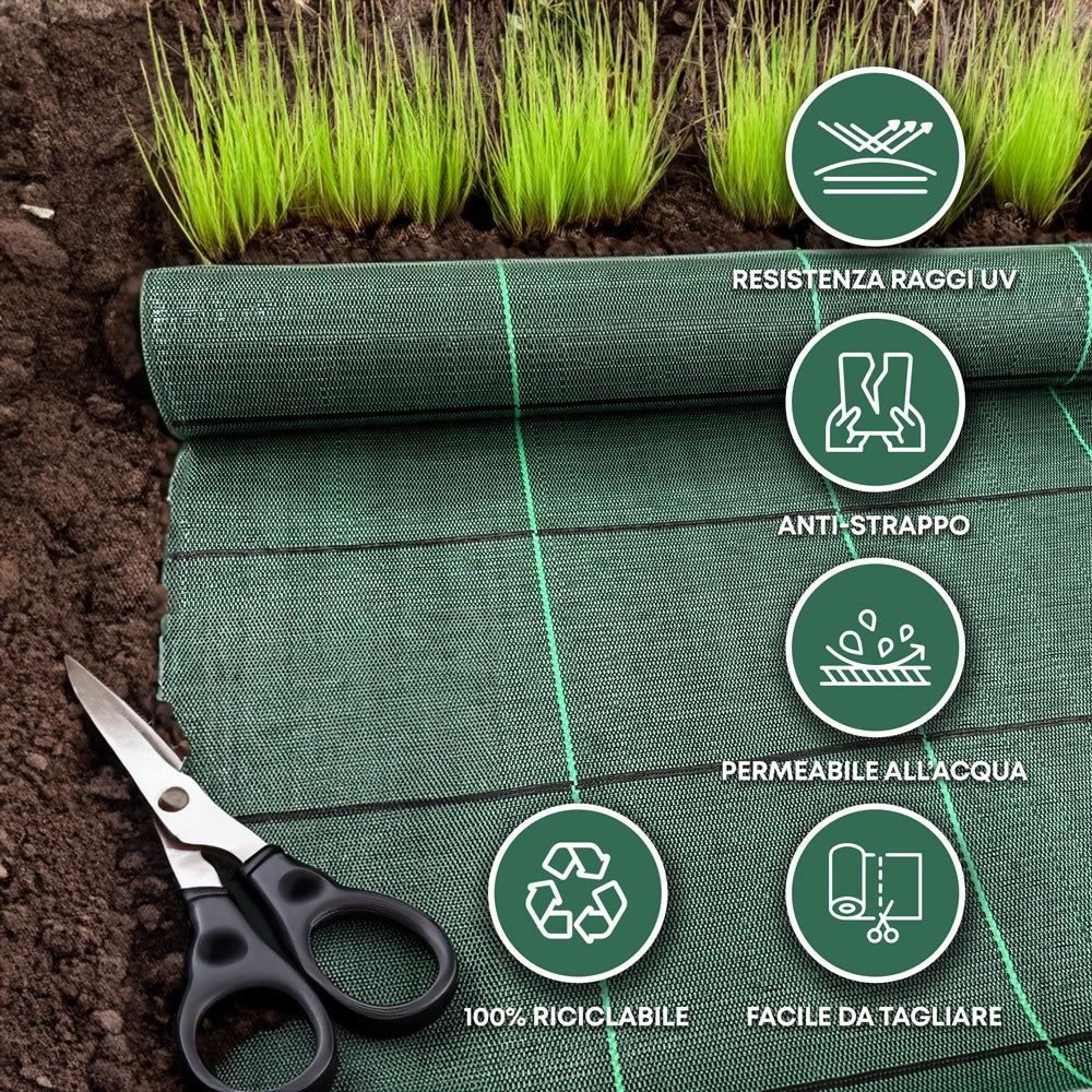 Telo Pacciamatura Premium Stop Erbe Infestanti Antistrappo Uv Resistente Permeabile Drenante Telo Orto Giardino Serra Polipropilene Contro Le Erbacce Pavimentazioni Pavimento - 1x100 Mt