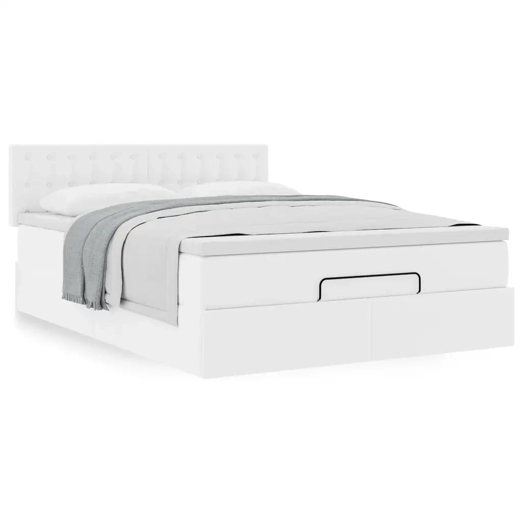 Struttura Letto Pouf con Materasso Bianco 140x200 cm Similpelle 3311309