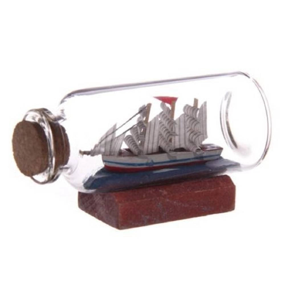 Trade Shop - Mini Modellino Modello Barca Veliero In Bottiglia Bottiglina Vetro 6,5x3,5cm -